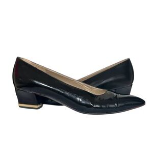 St. John Black Patent Leather Heels with Gold Trim Size 8